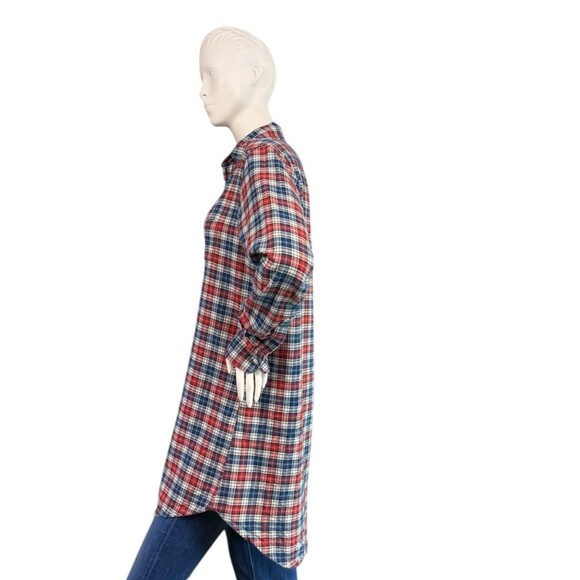 Frank & Eileen Mary Plaid Flannel Shirtdress Red Navy Blue Cotton $298 Size S - Picture 3 of 7